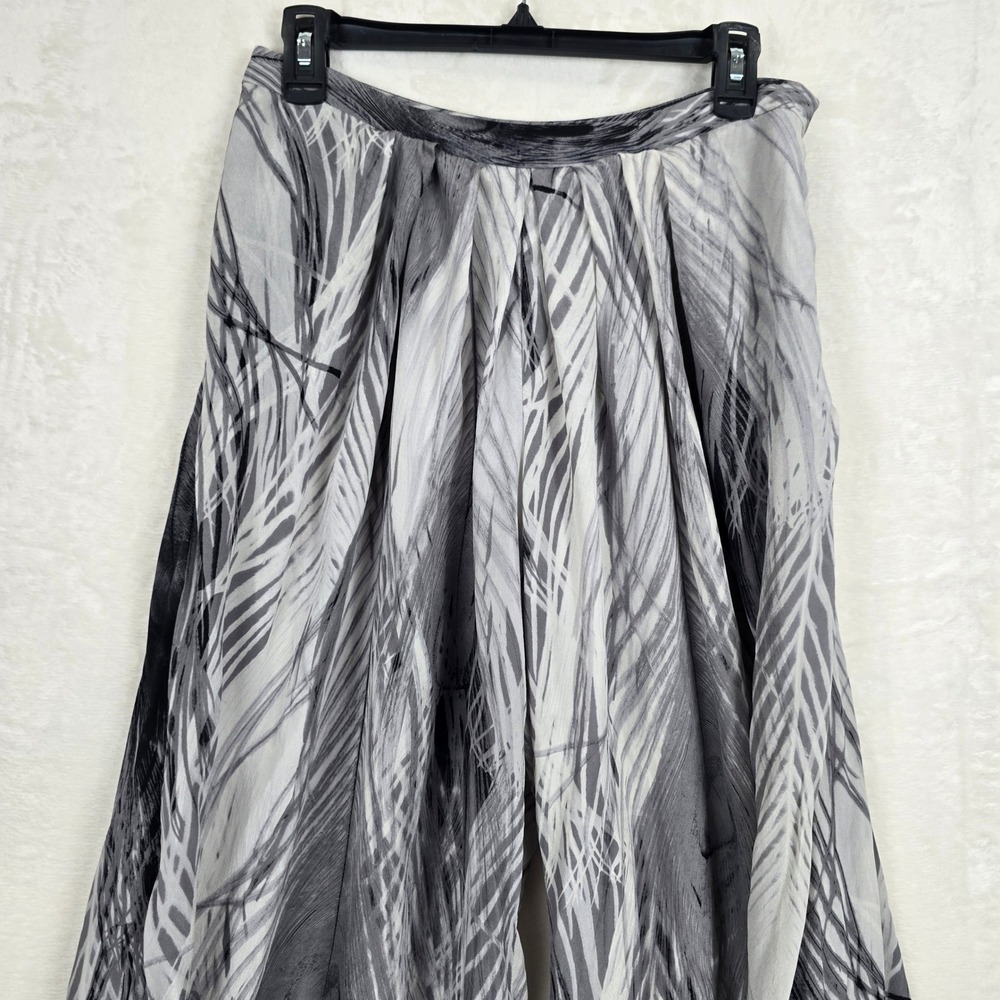 Leifsdottir Anthropologie Silk Wide Leg Pants Black White Feather Print Size 6 - Picture 2 of 15
